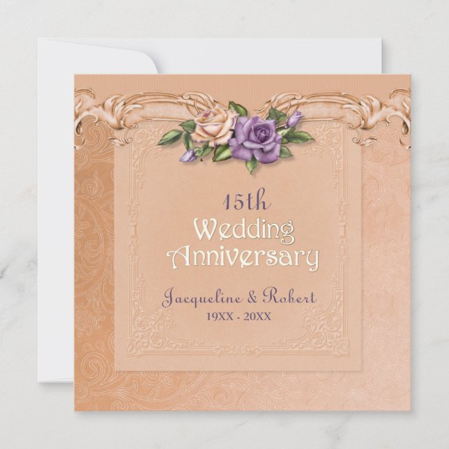 Invitación Damasco y Rosas cumplen 15 años de Boda (Anverso)
