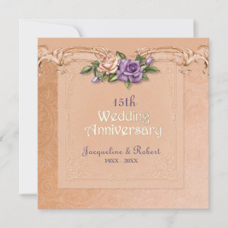 Invitación Damasco y Rosas Melocotón 15º Aniversario de Boda