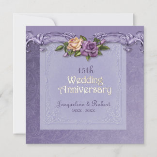 Invitación Damasco y Rosas Púrpura 15º Aniversario de Boda