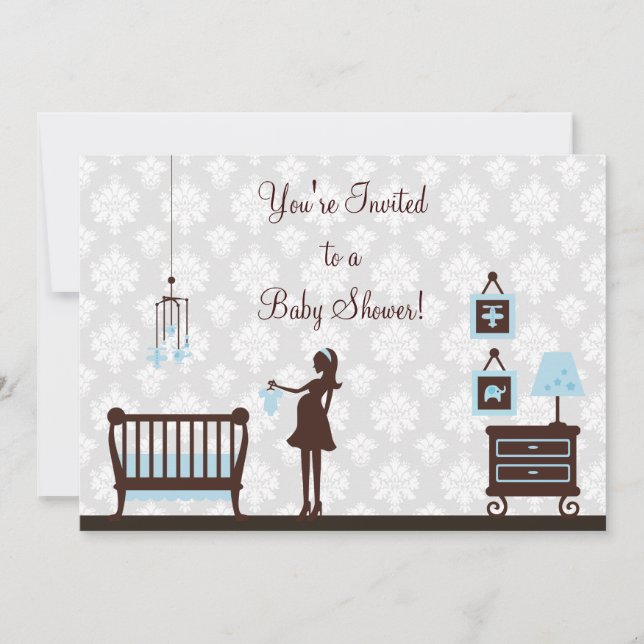 Invitación Damask Baby Shower : Niño:Invitación (Anverso)