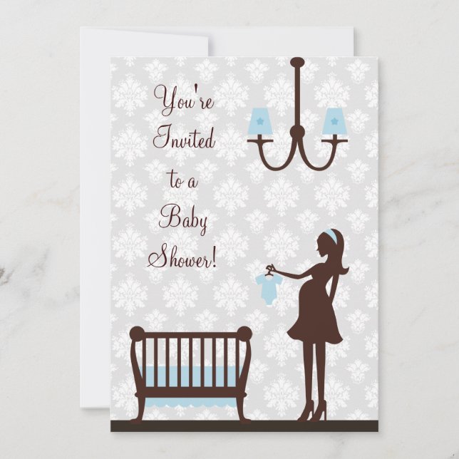 Invitación Damask Baby Shower : Niño:Invitación (Anverso)