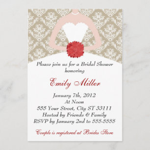 Invitación Damask Brillante Shower Gold Red