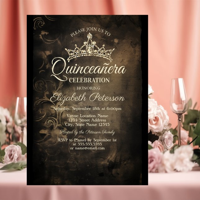 Invitación Damask Dark Gothic Quinceañera (Subido por el creador)