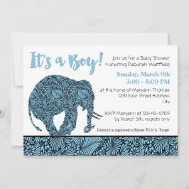 Invitación Damask Elephant Boy Baby Shower