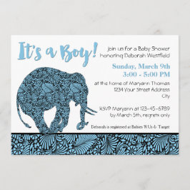 Invitación Damask Elephant Boy Baby Shower