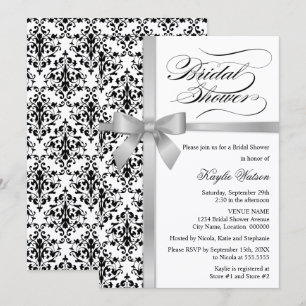 Invitación Damask Faux Silver Ribbon Bribon Shower