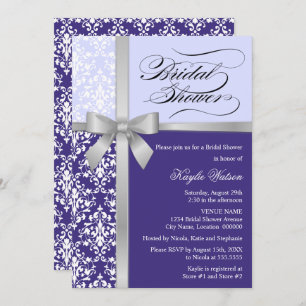 Invitación Damask Faux Silver Ribbon Morple Briple Shower