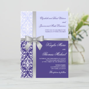 Invitación Damask Faux Silver Ribbon Purple Lilac Boda