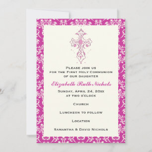 Invitación Damask First Holy Communion Baptism Confirmation