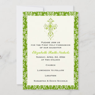 Invitación Damask First Holy Communion Baptism Confirmation