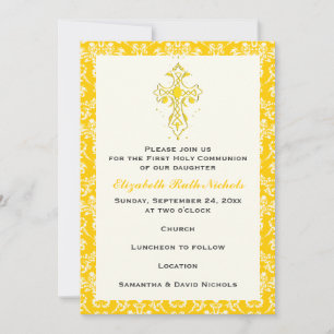 Invitación Damask First Holy Communion Baptism Confirmation