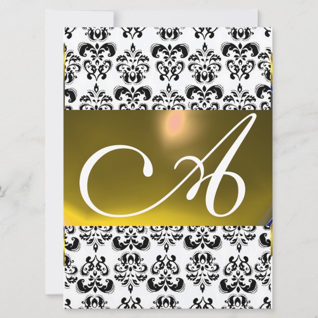 Invitación DAMASK GEM MONOGRAM amarillo blanco (Anverso)