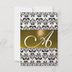Invitación DAMASK GEM MONOGRAM amarillo blanco rsvp oro