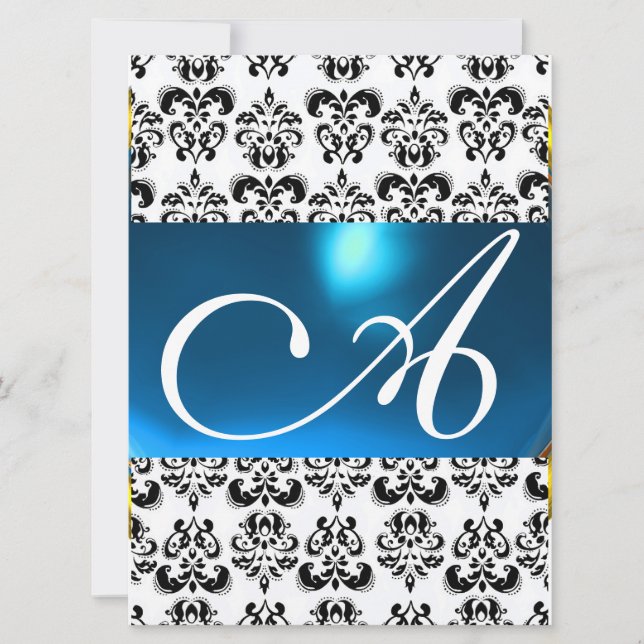 Invitación DAMASK GEM MONOGRAM azul blanco (Anverso)