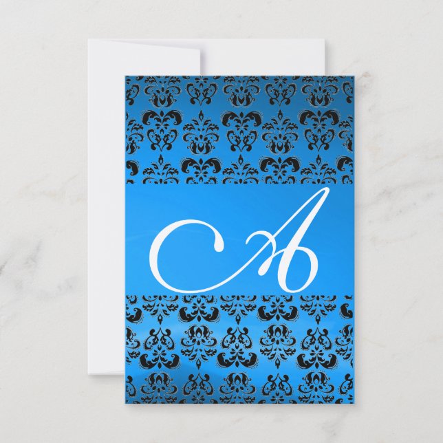 Invitación DAMASK GEM MONOGRAM azul rsvp oro (Anverso)