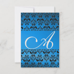 Invitación DAMASK GEM MONOGRAM azul rsvp oro
