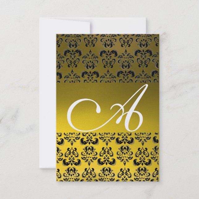 Invitación DAMASK GEM MONOGRAM hielo amarillo blanco rsvp (Anverso)