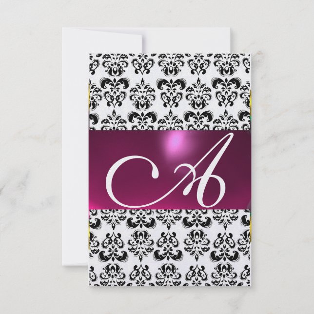 Invitación DAMASK GEM MONOGRAM hielo rosa rsvp (Anverso)