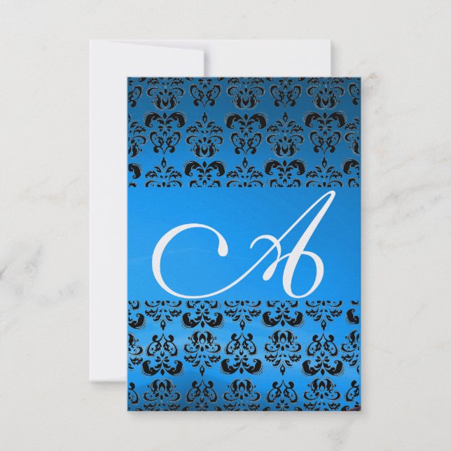 Invitación DAMASK GEM MONOGRAM hielo rsvp azul (Anverso)