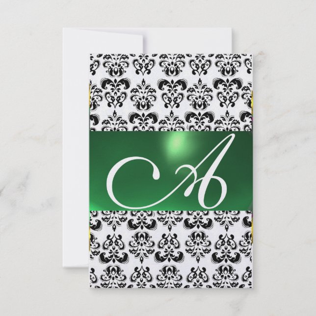 Invitación DAMASK GEM MONOGRAM hielo verde rsvp (Anverso)