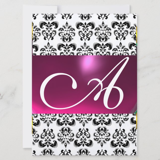 Invitación DAMASK GEM MONOGRAM morado rosa dorado (Anverso)