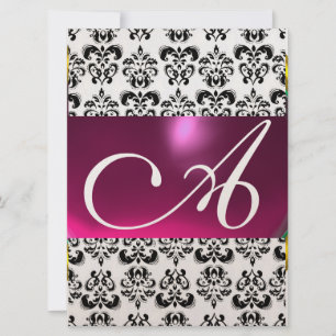 Invitación DAMASK GEM MONOGRAM morado rosa dorado