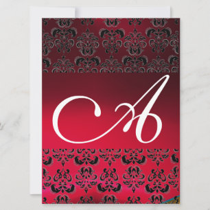 Invitación DAMASK GEM MONOGRAM rojo burdeos blanco