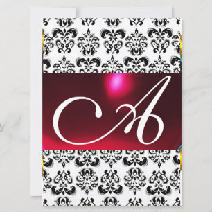 Invitación DAMASK GEM MONOGRAM rojo burdeos blanco