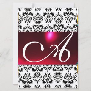 Invitación DAMASK GEM MONOGRAM rojo burgundy blanco