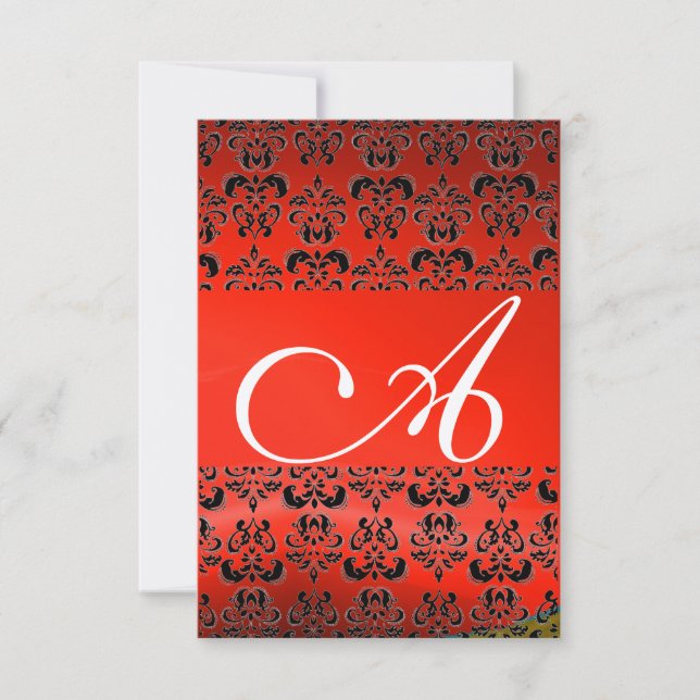 Invitación DAMASK GEM MONOGRAM rojo rsvp oro (Anverso)