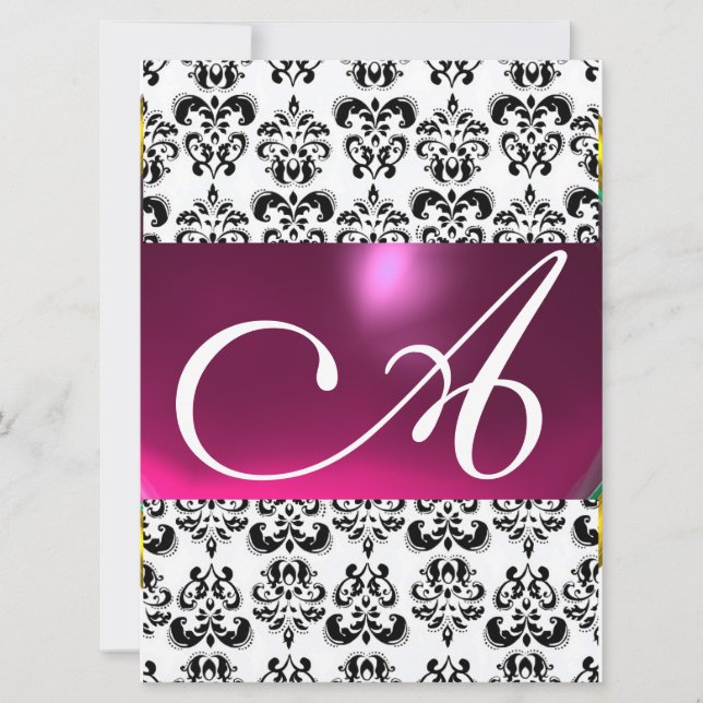 Invitación DAMASK GEM MONOGRAM rosa blanco (Anverso)