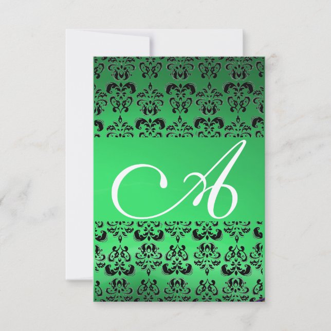 Invitación DAMASK GEM MONOGRAM verde rsvp oro (Anverso)