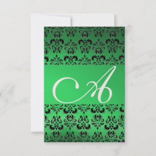Invitación DAMASK GEM MONOGRAM verde rsvp oro