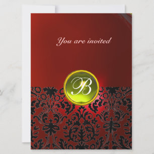 Invitación DAMASK GEM STONE MONOGRAM amarillo rojo