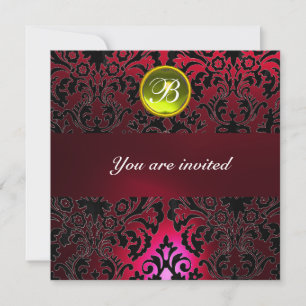 Invitación DAMASK GEM STONE MONOGRAM amarillo rojo burdeos