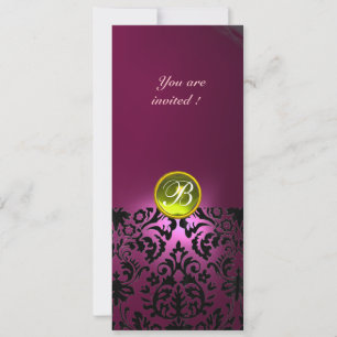 Invitación DAMASK GEM STONE MONOGRAM amarillo rosa