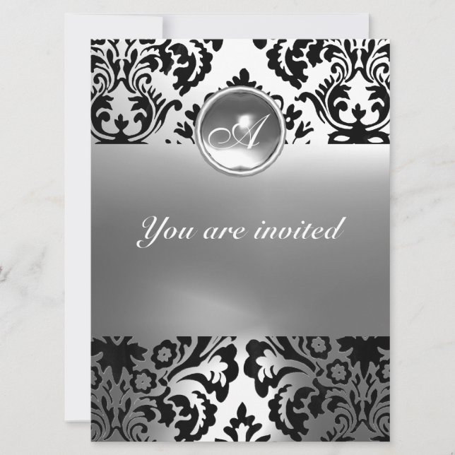 Invitación DAMASK GEM STONE MONOGRAM blanco (Anverso)