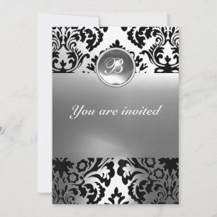 Invitación DAMASK GEM STONE MONOGRAM blanco