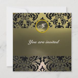 Invitación DAMASK GEM STONE MONOGRAM gris