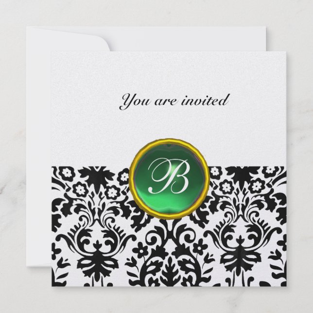 Invitación DAMASK GEM STONE MONOGRAM hielo verde jade (Anverso)