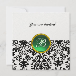 Invitación DAMASK GEM STONE MONOGRAM hielo verde jade