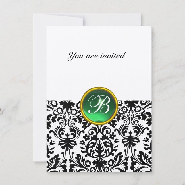 Invitación DAMASK GEM STONE MONOGRAM jade green felt rsvp (Anverso)