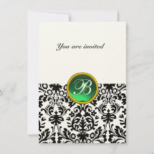 Invitación DAMASK GEM STONE MONOGRAM jade green felt rsvp