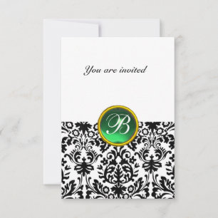 Invitación DAMASK GEM STONE MONOGRAM jade verde blanco rsvp