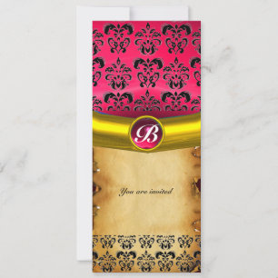 Invitación DAMASK GEM STONE MONOGRAM, pergamino marrón