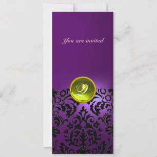 Invitación DAMASK GEM STONE MONOGRAM púrpura amarillo