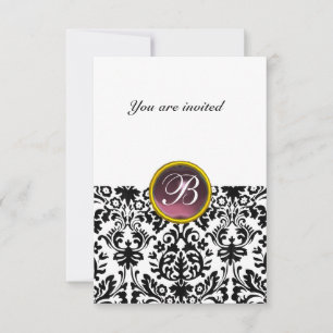 Invitación DAMASK GEM STONE MONOGRAM púrpura blanco rsvp