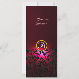 Invitación DAMASK GEM STONE MONOGRAM rojo burdeos