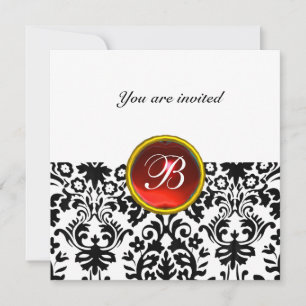 Invitación DAMASK GEM STONE MONOGRAM rubby rojo blanco
