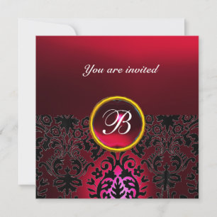 Invitación DAMASK GEM STONE MONOGRAM rubí rojo burdeos